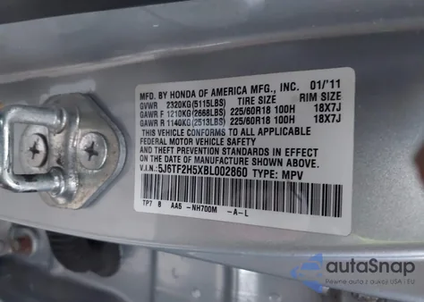 2011 Honda Accord Crosstour Ex-L z USA, uszkodzony, nr VIN 5J6TF2H5XBL002860